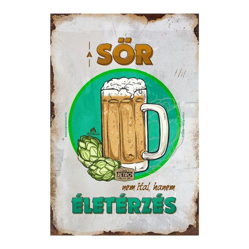 Retro fémtábla - A sör nem ital, hanem életérzés - zöld kör - A4 - 20x30 cm - PREMIUM