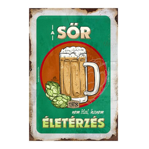 Retro fémtábla - A sör nem ital, hanem életérzés - zöld kerettel - A4 - 20x30 cm - PREMIUM