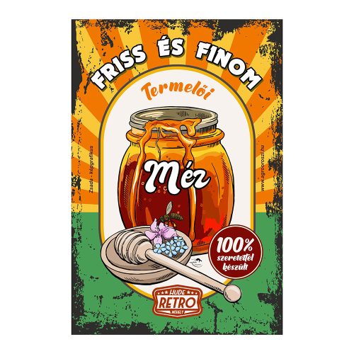 Retro fémtábla - Méz Friss és finom - A4 - 20x30 cm