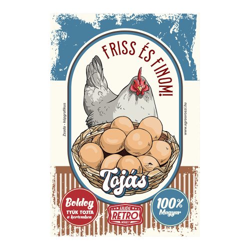 Retro fémtábla - Friss és Finom Tojás - A4 - 20x30 cm - PREMIUM
