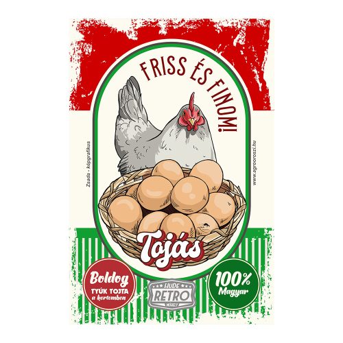 Retro fémtábla - Friss és Finom Tojás - A4 - 20x30 cm - PREMIUM
