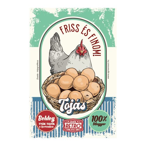 Retro fémtábla - Friss és Finom Tojás - A4 - 20x30 cm - PREMIUM