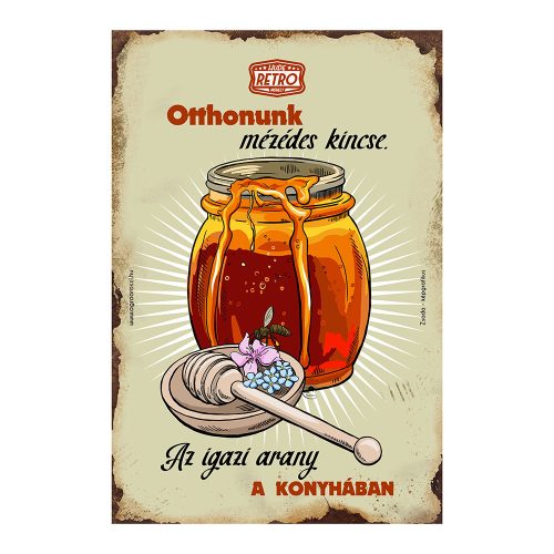 Retro fémtábla - Méz Arany a konyhában - A4 - 20x30 cm - PREMIUM