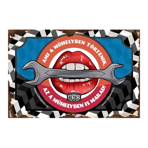 Retro fémtábla - Ami a műhelyben történik - kék - A4 - 20x30 cm - PREMIUM