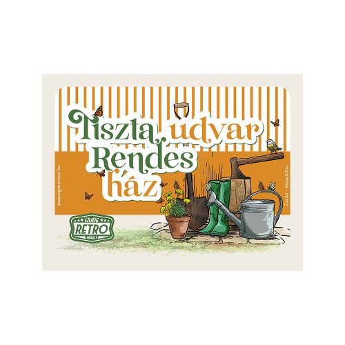 Retro fémtábla - Tiszta udvar, rendes ház - narancssárga - A5 - 15x20 cm