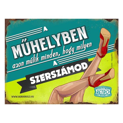 Retro fémtábla - A műhelyben azon múlik minden - kék - A3 -30x40 cm - PREMIUM