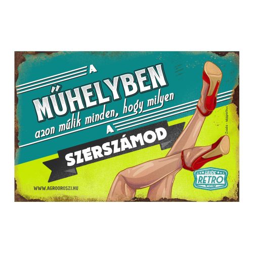 Retro fémtábla - A műhelyben azon múlik minden - kék - A4 -20x30 cm - PREMIUM