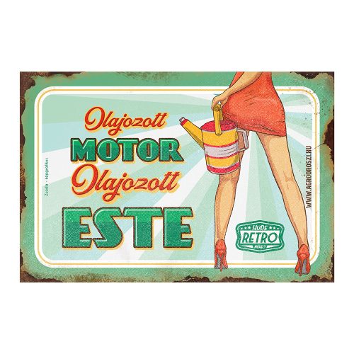 Retro fémtábla - Olajozott motor - olajozott este - zöld - A4 -20x30 cm - PREMIUM
