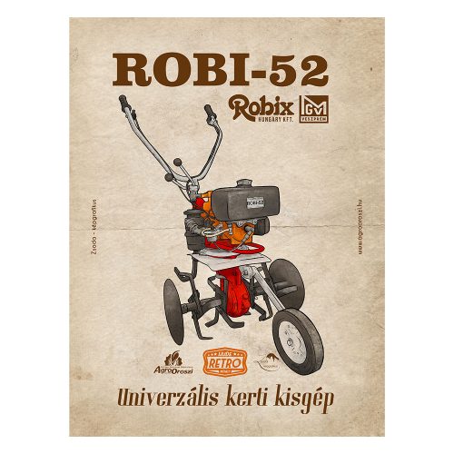 Retro fémtábla - Robi 52 - univerzális kerti kisgép - piros - A3 - 30x40 cm PREMIUM