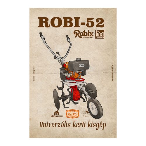 Retro fémtábla - Robi 52 - univerzális kerti kisgép - piros - A4 - 20x30 cm  