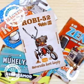   Retro hűtőmágnes - Robi 52 - univerzális kerti kisgép - piros - 6x9 cm