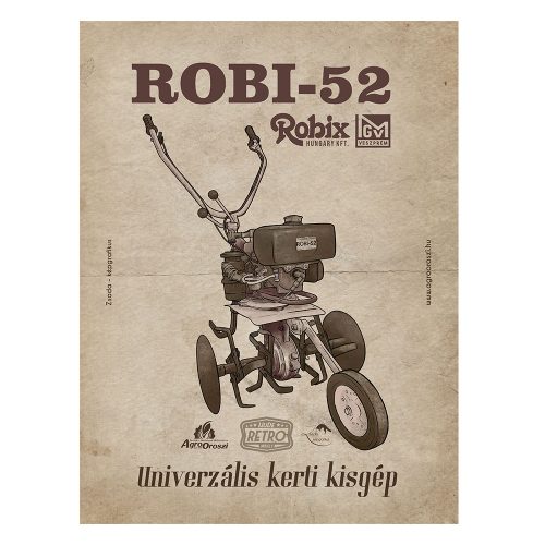 Retro fémtábla - Robi 52 - univerzális kerti kisgép - barna antik - A3 - 30x40 cm PREMIUM
