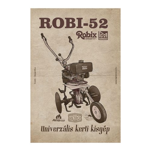 Retro fémtábla - Robi 52 - univerzális kerti kisgép - barna antik - A4 - 20x30 cm - PREMIUM