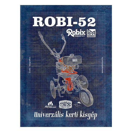 Retro fémtábla - Robi 52 - univerzális kerti kisgép - kék - A3 - 30x40 cm PREMIUM