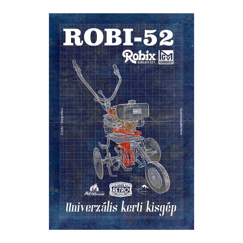 Retro fémtábla - Robi 52 - univerzális kerti kisgép - kék - A4 - 20x30 cm - PREMIUM
