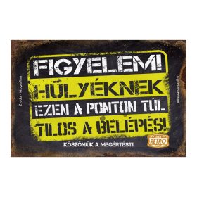   Retro fémtábla - Figyelem! Hülyéknek ezen a ponton túl - A4 - 20x30 cm 