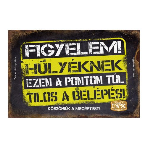 Retro fémtábla - Figyelem! Hülyéknek ezen a ponton túl - A4 - 20x30 cm - PREMIUM