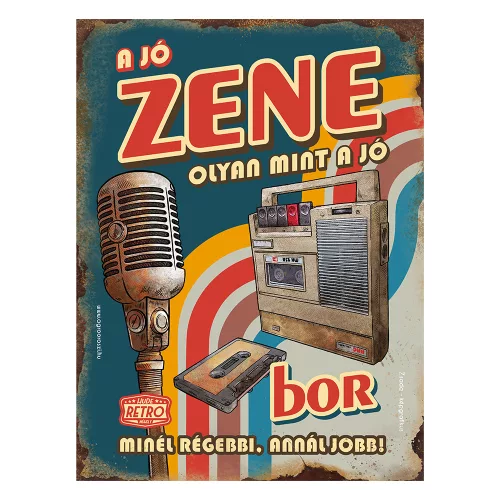 Retro fémtábla - A jó zene olyan mint a jó bor - A3 - kék -  30x40 cm - PREMIUM T062-2-A3P