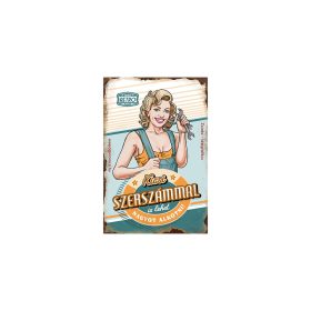   Retro hűtőmágnes - Kicsi szerszámmal is lehet nagyot alkotni - kék - sárga - 6x9 cm