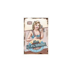   Retro hűtőmágnes - Kicsi szerszámmal is lehet nagyot alkotni - barna - kék - 6x9 cm