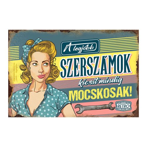 Retro fémtábla - A legjobb szerszámok néha kicsit mocskosak - kék - A4 -20x30 cm