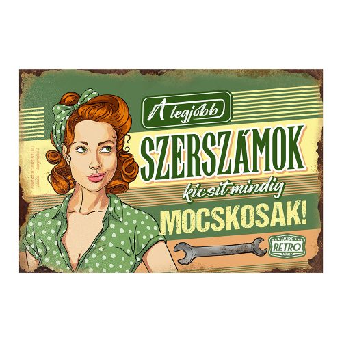 Retro fémtábla - A legjobb szerszámok néha kicsit mocskosak - zöld - A4 -20x30 cm