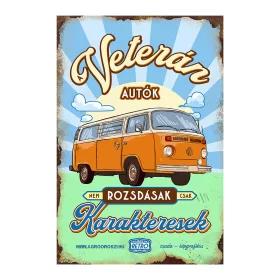 Retro fémtábla - A veterán autók nem rozsdásak, csak karakteresek - narancssárga - A4 - 20x30 cm T066-1-A4