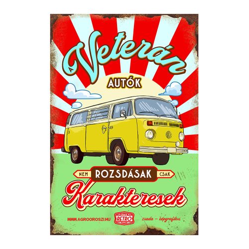 Retro fémtábla - A veterán autók nem rozsdásak, csak karakteresek - sárga - A4 - 20x30 cm - PREMIUM