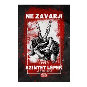 Retro fémtábla - Ne zavarj! Éppen szintet lépek az életemben! - piros - A4 - 20x30 cm T071-1-A4