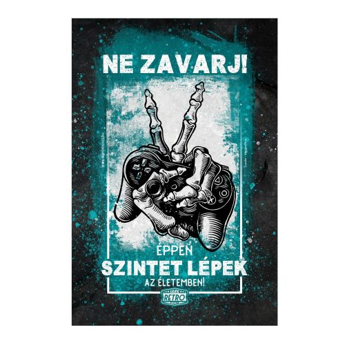 Retro fémtábla - Ne zavarj! Éppen szintet lépek az életemben! - kék - A4 - 20x30 cm - PREMIUM