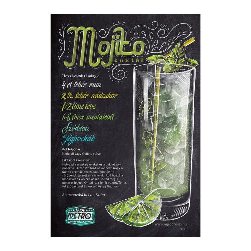 Retro fémtábla - Mojito koktél - krétatábla - A4 - 20x30 cm 