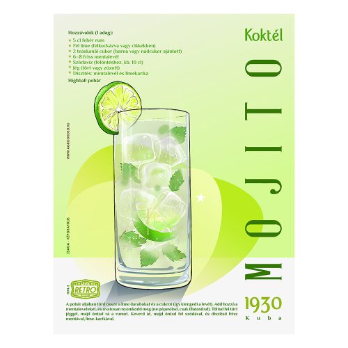 Retro fémtábla - Mojito koktél - krétatábla - SZÍNES B - A3 - 30x40 cm - PREMIUM