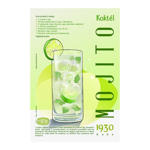 Retro fémtábla - Mojito koktél - krétatábla - SZÍNES B - A4 - 20x30 cm - PREMIUM