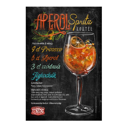 Retro fémtábla - Aperol Spritz koktél - krétastílus - A4 - 20x30 cm - PREMIUM