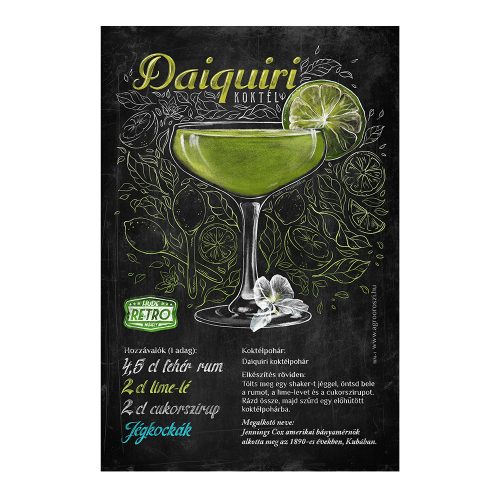 Retro fémtábla - Daiquiri koktél - krétatábla - A4 - 20x30 cm - PREMIUM