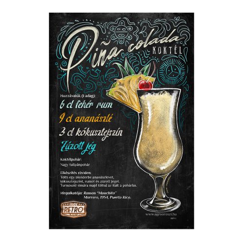 Retro fémtábla -  Piña Colada koktél - krétastílus - A4 - 20x30 cm - PREMIUM
