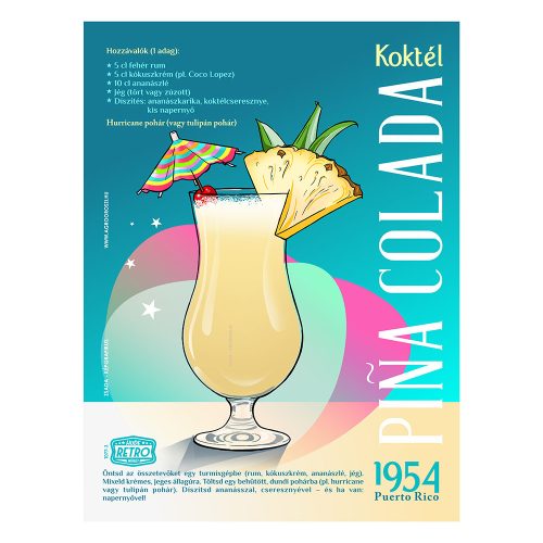 Retro fémtábla -  Piña Colada koktél - krétatábla - A4 - 20x30 cm 