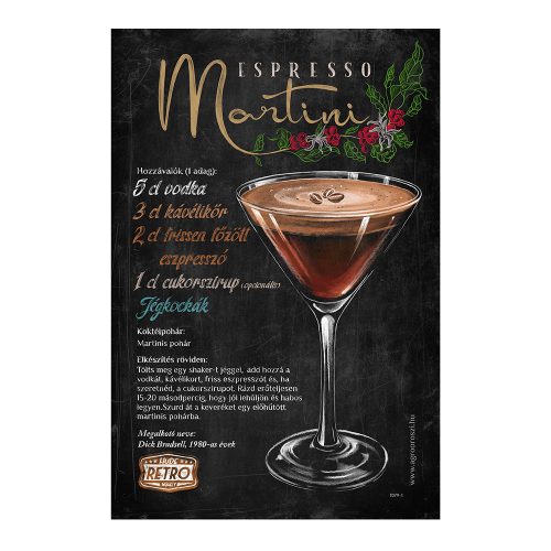 Retro fémtábla -  Espresso Martini koktél - krétatábla - A4 - 20x30 cm - PREMIUM