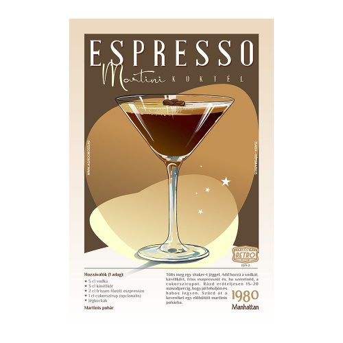 Retro fémtábla -  Espresso Martini koktél - SZÍNES A - A4 - 20x30 cm 