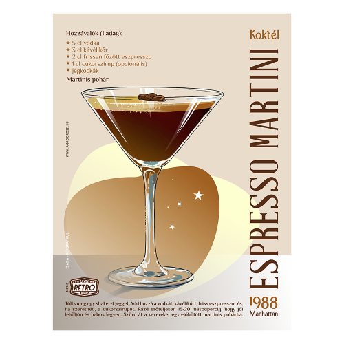 Retro fémtábla -  Espresso Martini koktél - SZÍNES A - A4 - 20x30 cm 