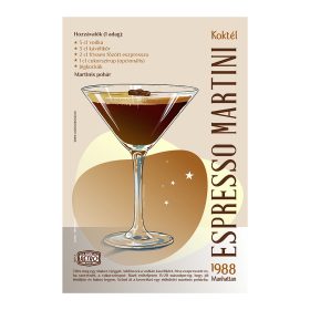 Retro fémtábla -  Espresso Martini koktél - SZÍNES A - A4 - 20x30 cm 