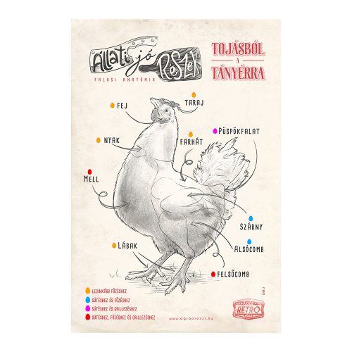 Retro fémtábla - Állati jó részek - tojásból a tányérra - világosbarna - A4 - 20x30 cm - PREMIUM