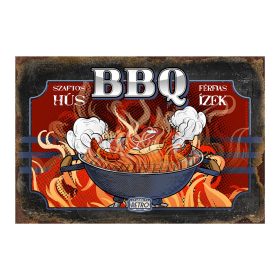   Retro fémtábla - BBQ szaftos hús - férfias ízek - A4 - 20x30 cm