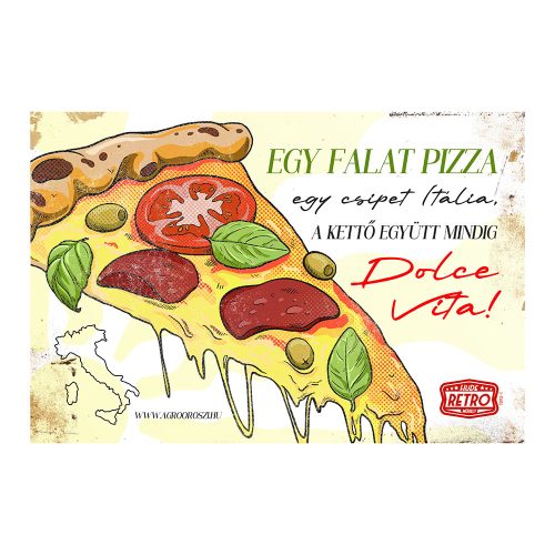 Retro fémtábla - Egy falat pizza, egy csipet Itália - sárga - A4 - 20x30 cm - PREMIUM