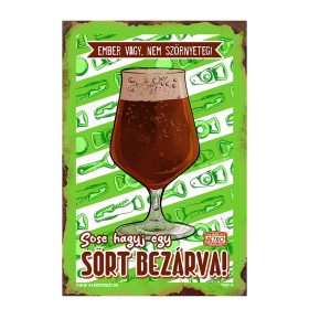   Retro fémtábla - Ember vagy, nem szörnyeteg! Sose hagyj egy sört bezárva! - zöld - A4 - 20x30 cm