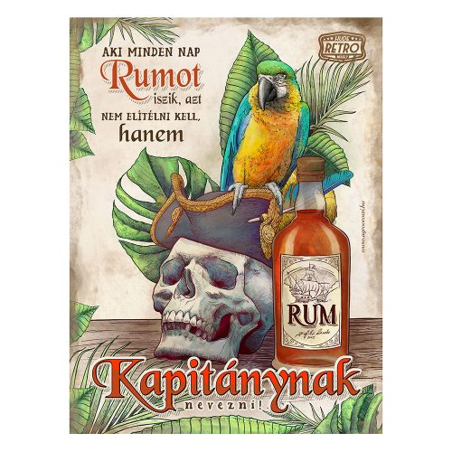 Retro fémtábla - Aki mindent nap rumot iszik... - barna - A3 - 30x40 cm - PREMIUM