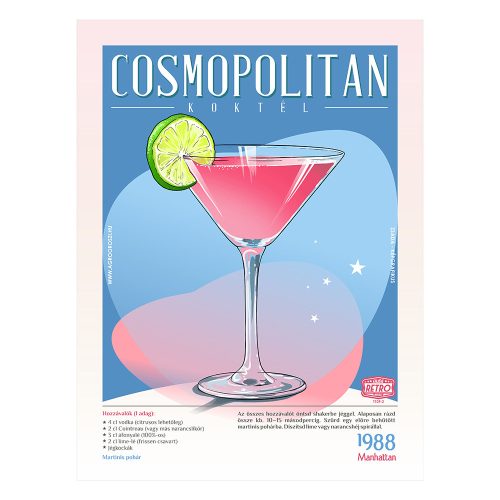 Retro fémtábla - Cosmopolitan koktél -  SZÍNES A- A3 - 30X40 cm -PREMIUM