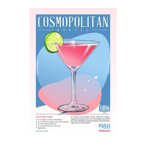 Retro fémtábla - Cosmopolitan koktél -  SZÍNES A- A4 - 20x30 cm 