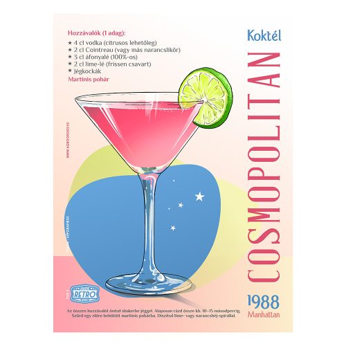 Retro fémtábla - Cosmopolitan koktél -  SZÍNES A- A3 - 30X40 cm -PREMIUM