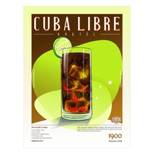 Retro fémtábla - Cuba Libre koktél -  SZÍNES A - A3 - 30X40 cm - PREMIUM